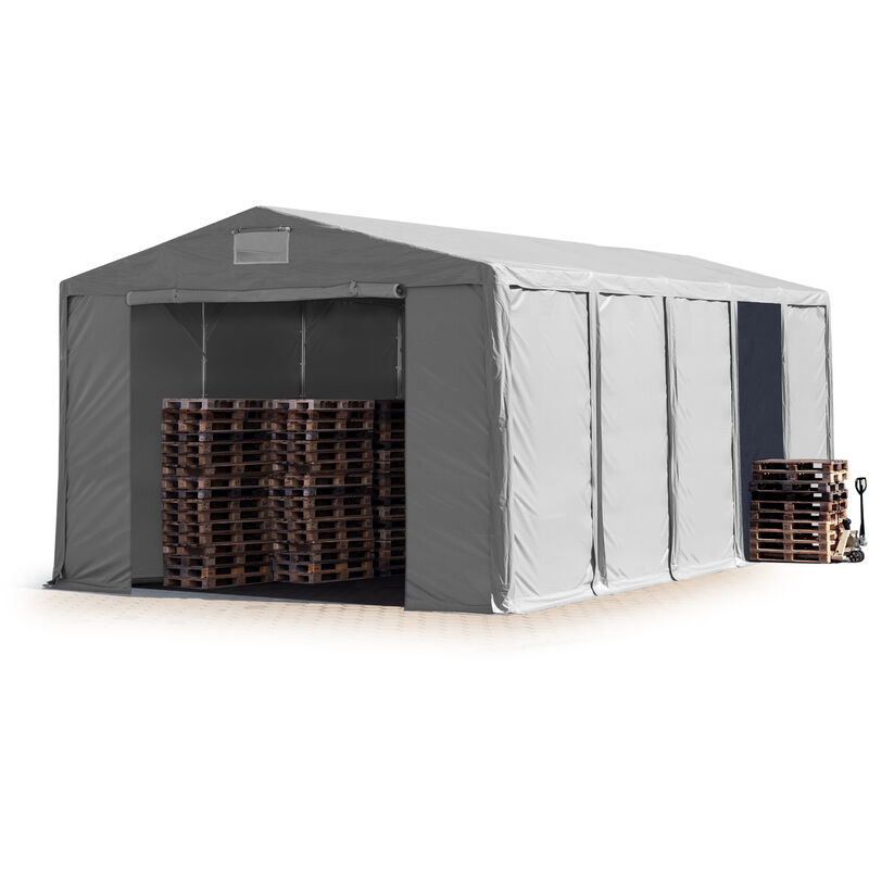 

Carpa almacén 8x10 m carpa industrial 3,6m de altura lateral aprox. 550g/m² lona PVC gris 100% impermeable puerta con cremallera - grigio