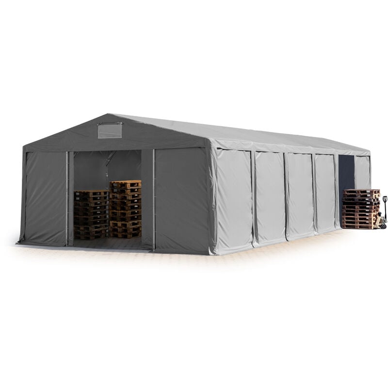 

Carpa almacén 8x12 m carpa industrial 3m de altura lateral aprox. 550g/m² lona PVC gris 100% impermeable con puerta corrediza - grigio