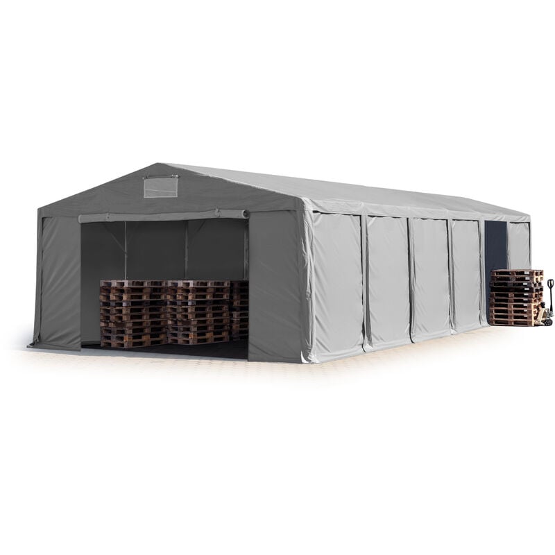 

Carpa almacén 8x12 m carpa industrial 3m de altura lateral aprox. 550g/m² lona PVC gris 100% impermeable puerta con cremallera - grigio