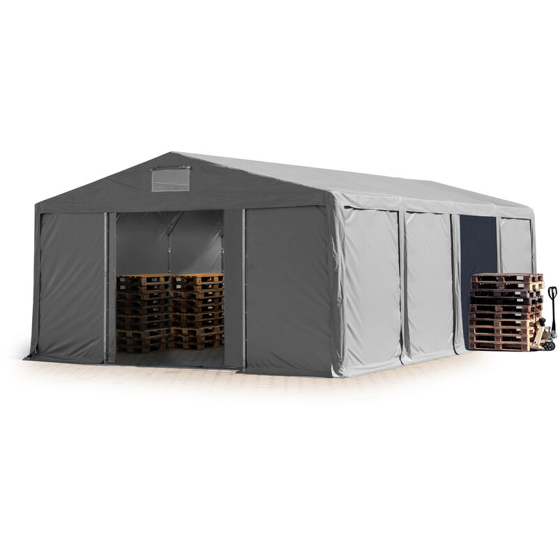 

Carpasol - Carpa almacén 8x8 m carpa industrial 3m de altura lateral aprox. 550g/m² lona PVC gris 100% impermeable con puerta corrediza - grigio