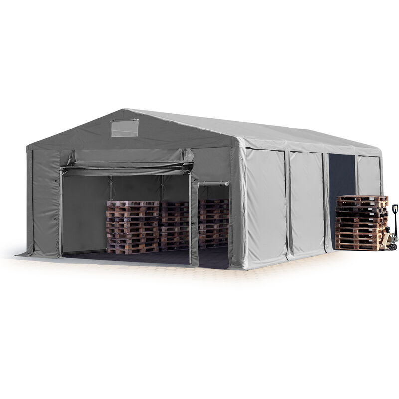 

Carpa almacén 8x8 m carpa industrial 3m de altura lateral aprox. 550g/m² lona PVC gris 100% impermeable con puerta levadiza - grigio
