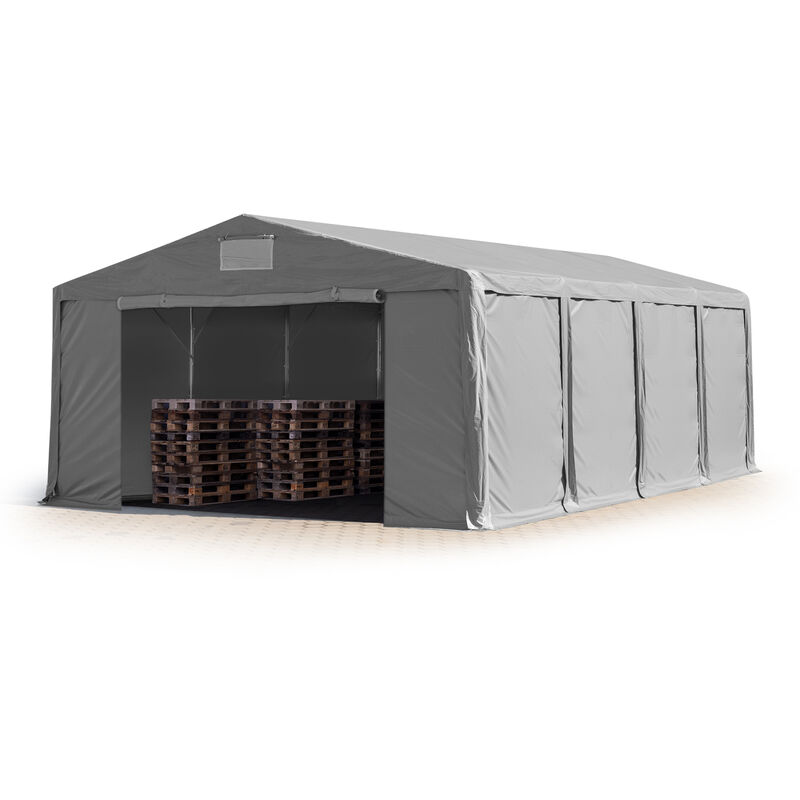 

Carpa almacén 8x8 m carpa industrial 3m de altura lateral aprox. 550g/m² lona PVC gris 100% impermeable puerta con cremallera - grigio