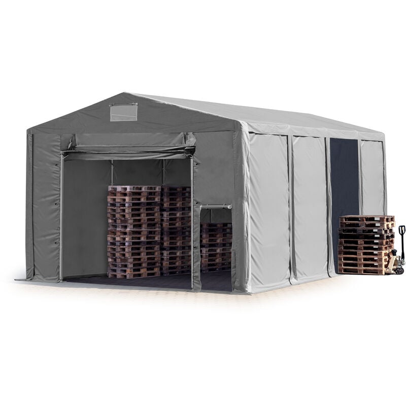 

Carpa almacén 8x8 m carpa industrial 4m de altura lateral aprox. 550g/m² lona PVC gris 100% impermeable con puerta levadiza - grigio