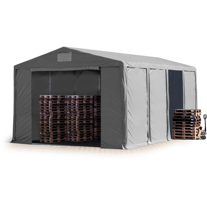 

Carpa almacén 8x8 m carpa industrial 4m de altura lateral aprox. 550g/m² lona PVC gris 100% impermeable puerta con cremallera - grigio