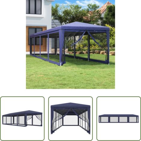 Carpa azul -  Carpa para fiestas con 10 paredes de malla HDPE azul 3x12 m
