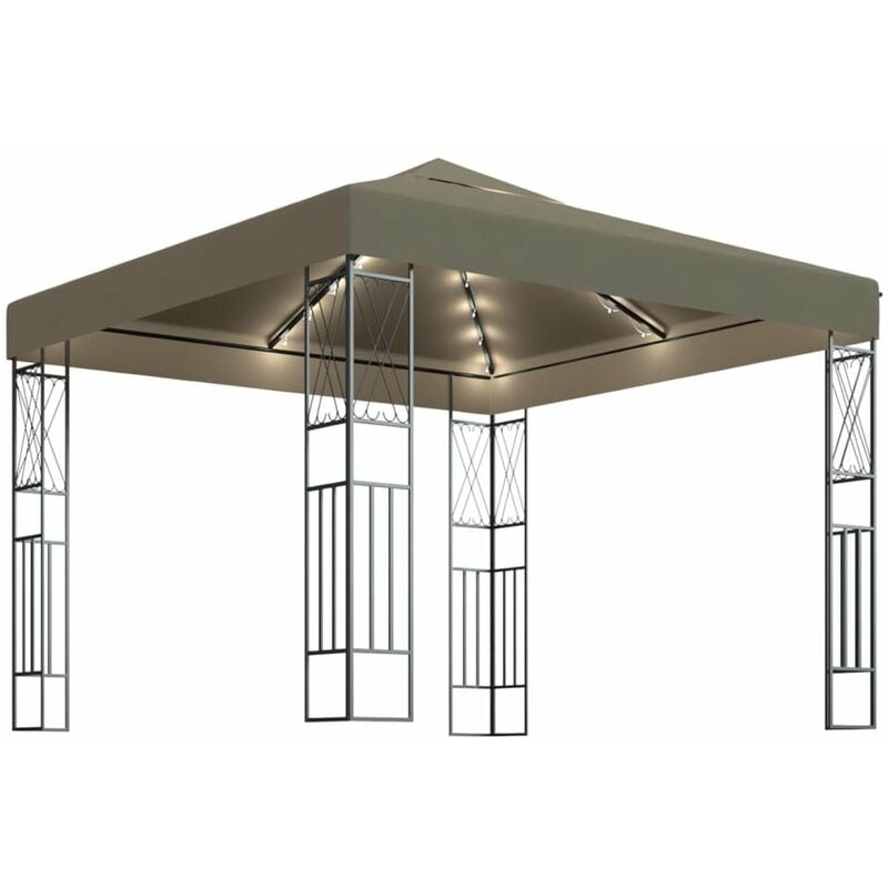 

Happyshopping - Carpa cenador de jardin con tira de luces LED 3x3 m tela taupe