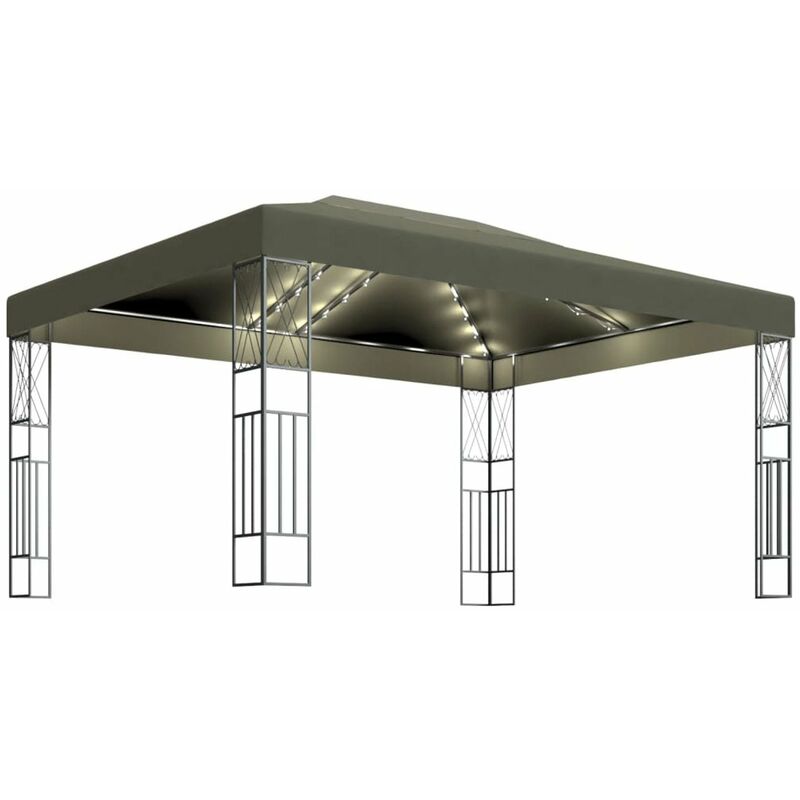 

Happyshopping - Carpa cenador de jardin con tira de luces LED 3x4 m tela taupe