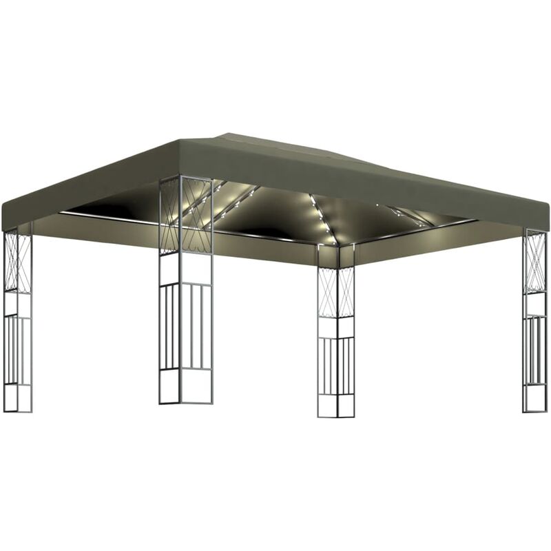 

Carpa cenador de jardín con tira de luces LED 3x4 m tela taupé