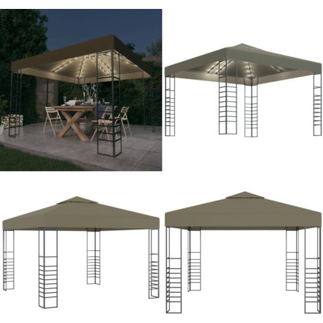 Carpa cenador de jardín con tira de luz LED 3x3m taupé 180 g/m² - Cenador de jardín - Toldo de jardín
