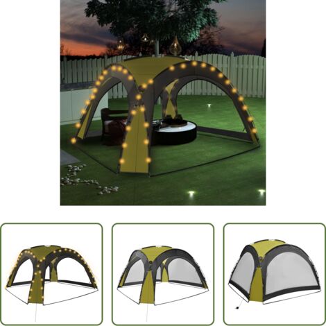 Carpa con luz LED -  Carpa de fiesta con LED 4 paredes laterales verde 3,6x3,6x2,3 m