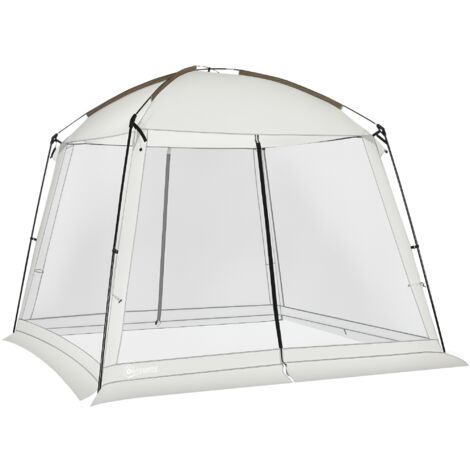 Carpa de Jardín 3x3 m para 6-8 Personas con 4 Mosquiteras y 2 Puertas Protección UV50+ con Bolsa de Transporte Blanco