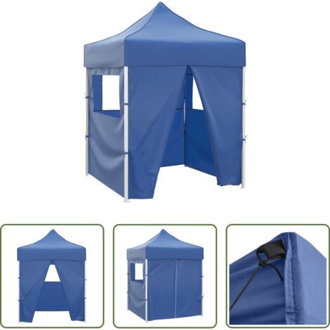 Carpa de jardín -  Carpa plegable profesional con 4 paredes acero azul 2x2 m