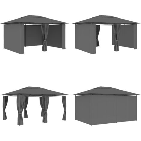Carpa de jardín con cortinas gris antracita 4x3 m - Carpa de jardín resistente al agua - Carpa de jardín con cortinas