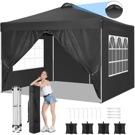 Carpa de jardín plegable 3x3m . Gazebo impermeable desplegable con 4 paneles laterales. Carpa de exterior. Apertura de ventilación superior. Altura ajustable. Protección UV 50+. agua, Barnum plegable 