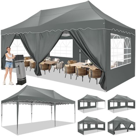 Carpa de jardín plegable 3x6m . Gazebo impermeable desplegable con 6 paneles laterales. Carpa de exterior. Altura ajustable. Protección UV 50+. y agua, Plegable Barnum para bodas, picnics, mercados, G
