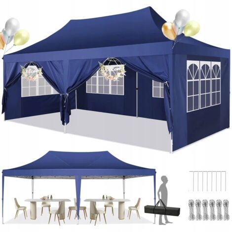 Carpa de jardín plegable 3x6M Protección UV impermeable, Barnum plegable para bodas, picnics, mercados, camping con 6 paredes laterales desmontables, Azul