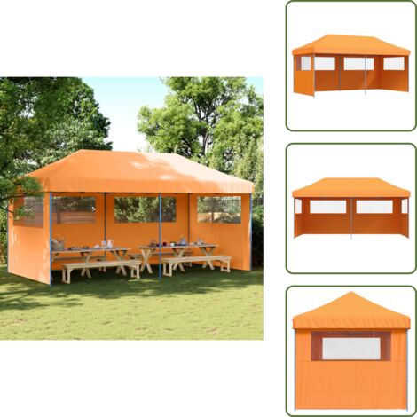 Carpa de jardín - vidaXL Tienda de fiesta plegable Pop-Up 3 paredes laterales naranja - Carpa para eventos