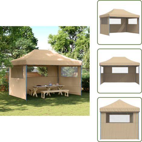 Carpa de jardín - vidaXL Tienda de fiesta plegable Pop-Up con 3 paredes laterales beige - Carpa para eventos