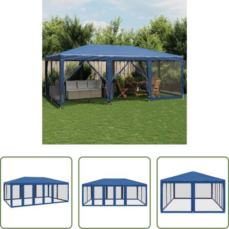 Carpa de malla -  Carpa para fiestas con 10 paredes de malla HDPE azul 6x4 m
