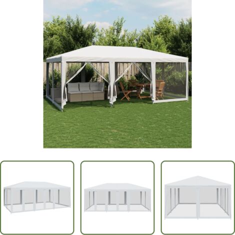 Carpa de malla -  Carpa para fiestas con 10 paredes de malla HDPE blanco 6x4 m