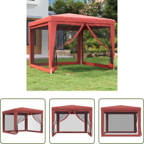 Carpa de malla - Carpa para fiestas con 4 paredes de malla HDPE rojo 3x3 m