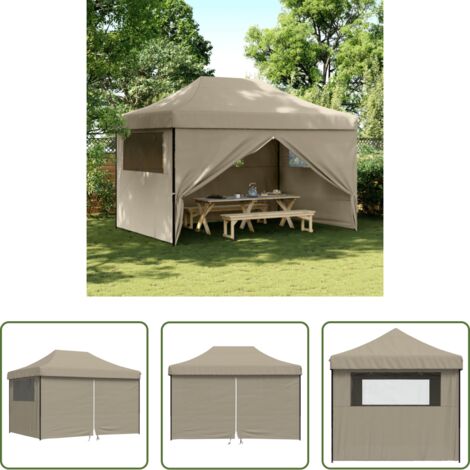 Carpa emergente -  Tienda de fiesta plegable Pop-Up con 4 paredes laterales taupe