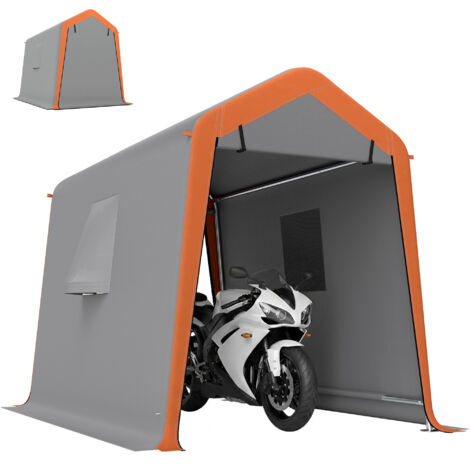 Carpa Garaje Portátil 2,4x1,8 m para Coche Impermeable con Puerta Enrollable con Cremallera Ventanas UPF30+ Gris Claro
