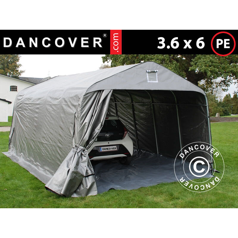 

Dancover - Carpa garaje PRO 3,6x6x2,7m PE con cubierta para suelo, Gris