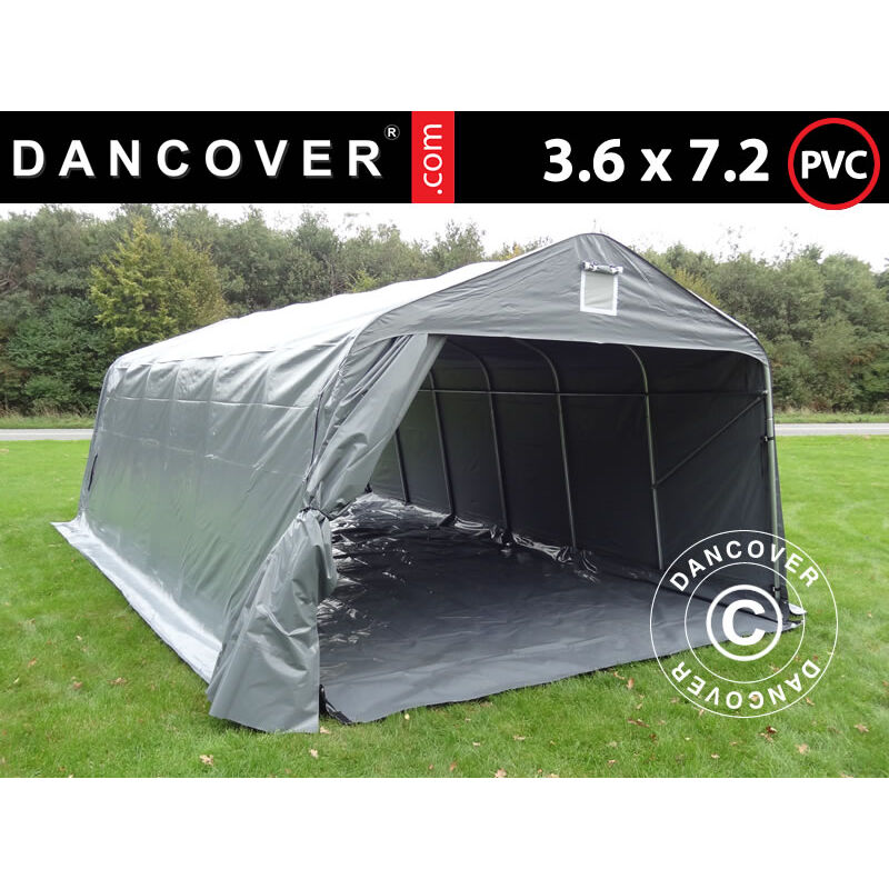 

Dancover - Carpa garaje PRO 3,6x7,2x2,68m PVC con cubierta para suelo, Gris