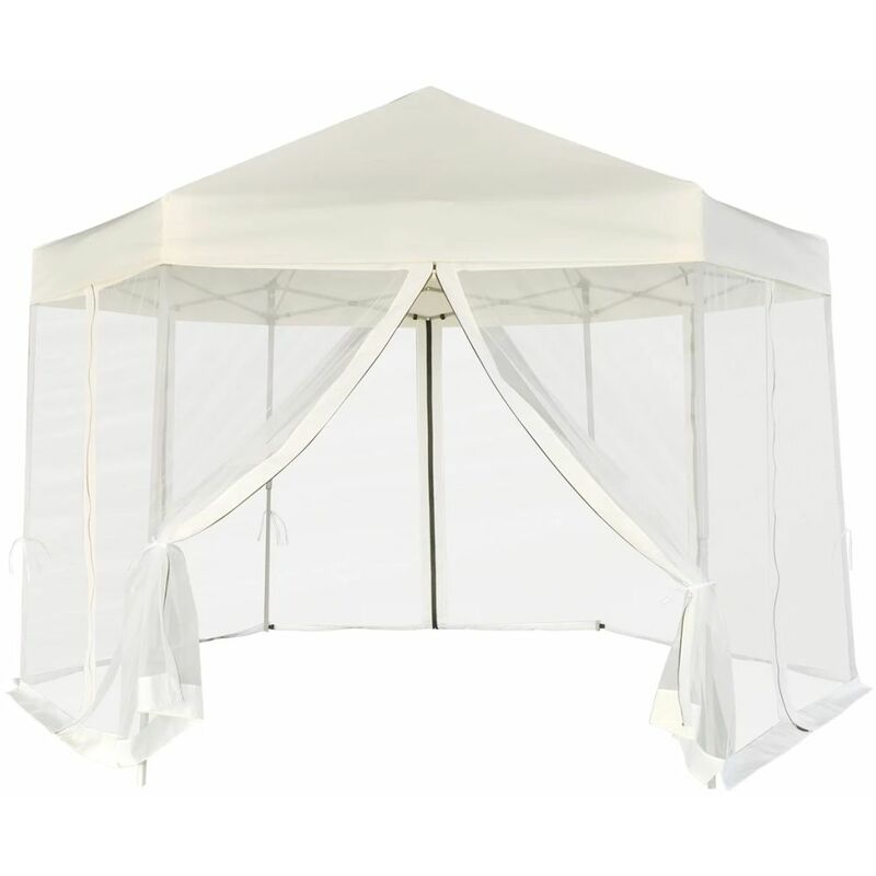 

Carpa hexagonal desplegable 6 paredes laterales crema 3,6x3,1 m