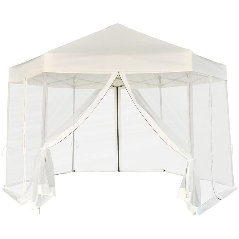 

Carpa hexagonal desplegable 6 paredes laterales crema 3,6x3,1 m