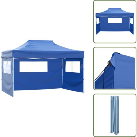 Carpa impermeable - vidaXL Carpa pleglable con 3 paredes 3x4,5 m azul - Carpa para fiestas