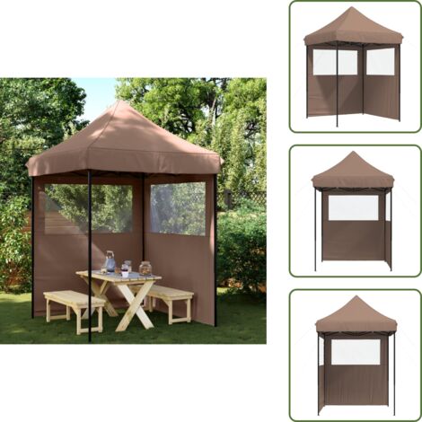 Carpa para bodas - vidaXL Tienda de fiesta plegable Pop-Up con 2 paredes laterales marrón - Carpa para barbacoas