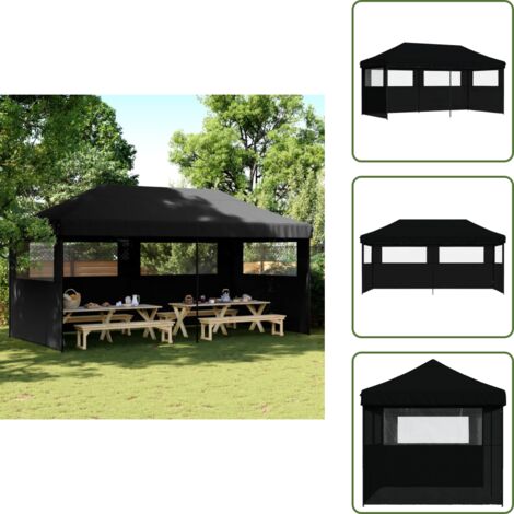 Carpa para bodas - vidaXL Tienda de fiesta plegable Pop-Up con 3 paredes laterales negra - Carpa para barbacoas