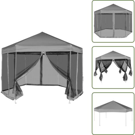 Carpa para eventos - vidaXL Carpa desplegable hexagonal 6 paredes laterales gris 3,6x3,1 m - Carpa para fiestas