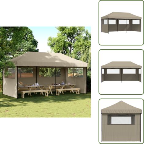 Carpa para eventos - vidaXL Tienda de fiesta plegable Pop-Up con 3 paredes laterales taupe - Carpa para jardín