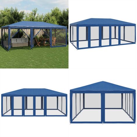 Carpa para fiestas con 10 paredes de malla HDPE azul 6x4 m - Carpa de malla - Carpa de jardín