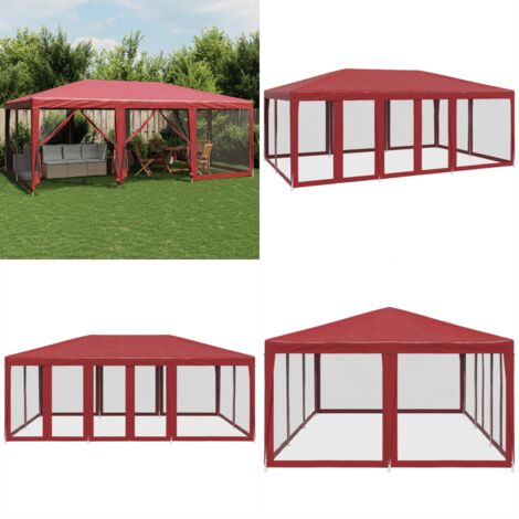 Carpa para fiestas con 10 paredes de malla HDPE rojo 6x4 m - Carpa de malla - Carpa de jardín