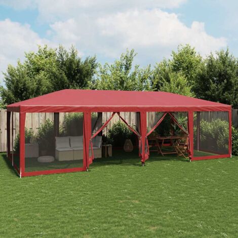 Carpa para fiestas con 12 paredes de malla HDPE rojo 8x4 m