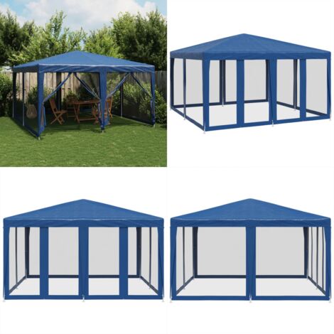 Carpa para fiestas con 8 paredes de malla HDPE azul 4x4 m - Carpa de malla - Carpa de jardín