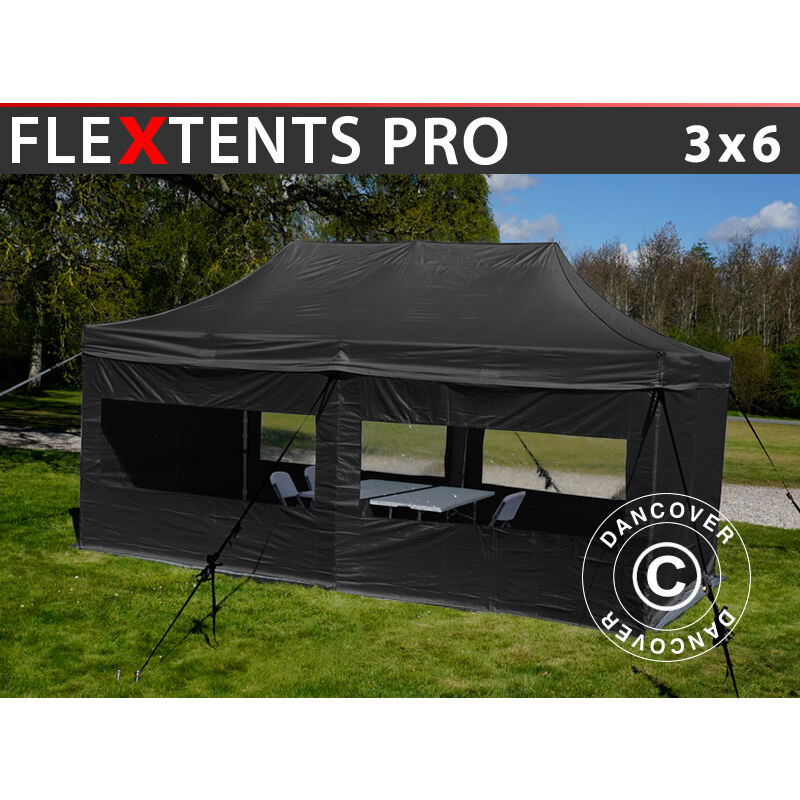 

Carpa para visitas FleXtents PRO 3x6m Negro, Se incluyen 6 muros laterales y 1 tabique transparente