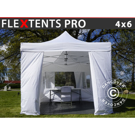Carpa para visitas FleXtents PRO 4x6m Blanco. Se incluyen 8 muros laterales y 1 tabique transparente