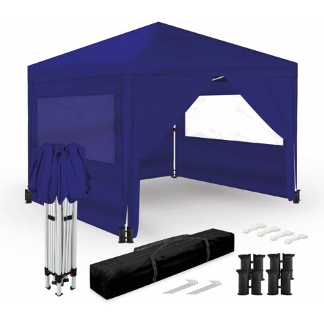 Carpa Pieghevole 3x3m – 4 Pareti Laterali – Blu – Giardino Esterni