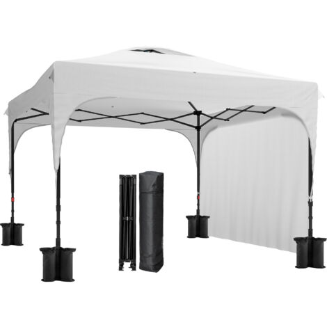 Carpa plegable 3x3 m cenador de jardín con altura ajustable 1 pared lateral impermeable 4 bolsas de arena y bolsa de transporte blanco