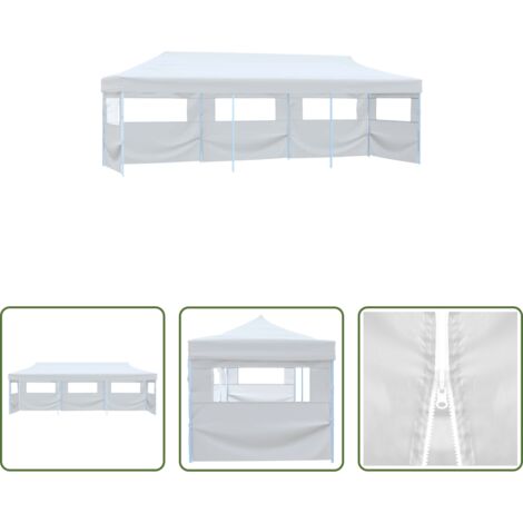 Carpa plegable - Carpa de fiestas pop-up plegable con 5 paredes blanco 3x9 m