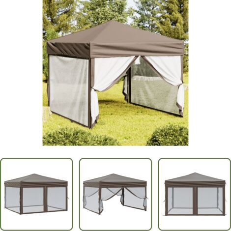 Carpa plegable -  Carpa para fiestas plegable con paredes gris taupé 3x3 m