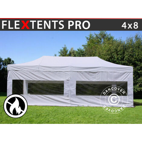 Carpa plegable Carpa Rapida FleXtents PRO 4x8m Blanco, Ignífuga,