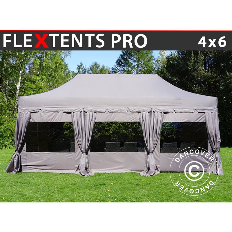 

Dancover - Carpa plegable Carpa Rapida FleXtents PRO 'Peaked' 4x6m Latte, incl. 8 lados & cortinas decorativas