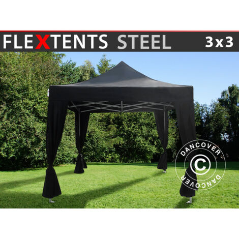 Carpa plegable Carpa Rapida FleXtents Steel 3x3m Negro, incl. 4