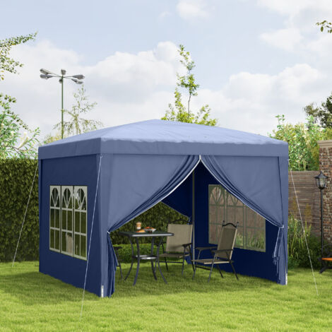 Carpa Plegable con 4 Paredes Desmontables 3x3 m Cenador de Jardín con Bolsa de Transporte Impermeable Anti-UV Azul
